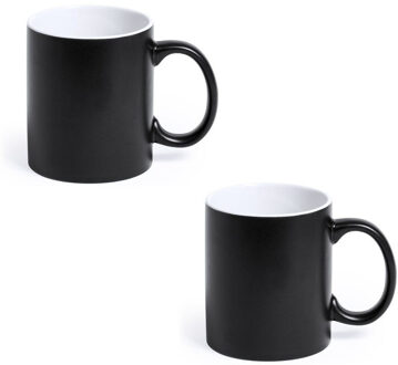 Koffiemok en Drinkbeker Allegra - 8x - zwart/wit - 350 ml - Keramiek - Mokken