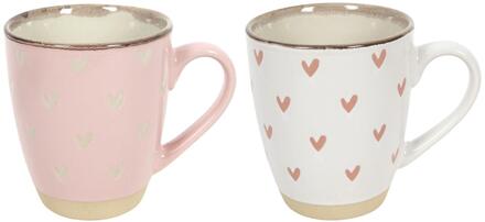 Koffiemok roze/wit hartjes 220ml verschillende