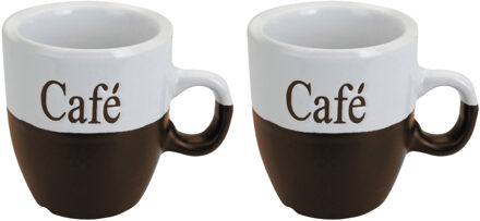 Koffiemok set 2x stuks - donkerbruin - keramiek - 150 ml - Bekers