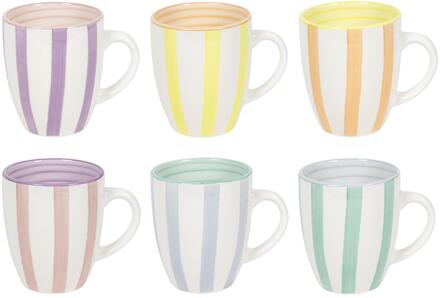 Koffiemok stripes doos a 6 stuks 340ml verschillende