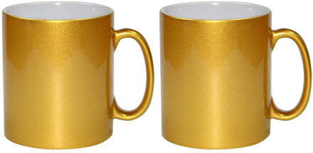 Koffiemok / thee beker - 2x - 330 ml - Goud - Cadeau mokken - keramiek