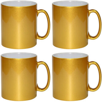 Koffiemok / thee beker - 4x - 330 ml - Goud - Cadeau mokken - keramiek