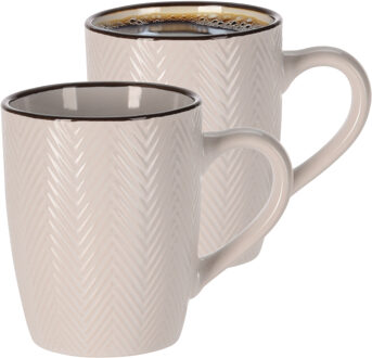 Koffiemok/theemok - 2x - Fishbone - beige - 370 ml - mokken - keramiek