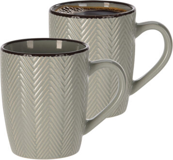 Koffiemok/theemok - 2x - Fishbone - lichtgrijs - 370 ml - mokken - keramiek