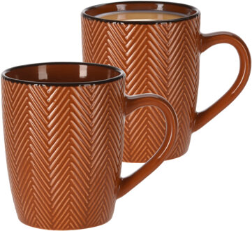Koffiemok/theemok - 2x - Fishbone - terra - 370 ml - mokken - keramiek
