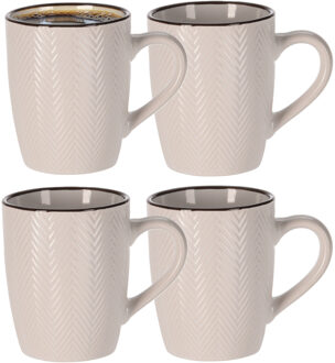 Koffiemok/theemok - 4x - Fishbone - beige - 370 ml - mokken - keramiek