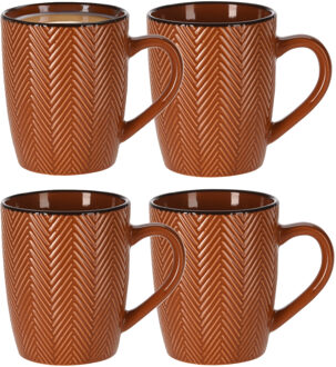 Koffiemok/theemok - 4x - Fishbone - terra - 370 ml - mokken - keramiek