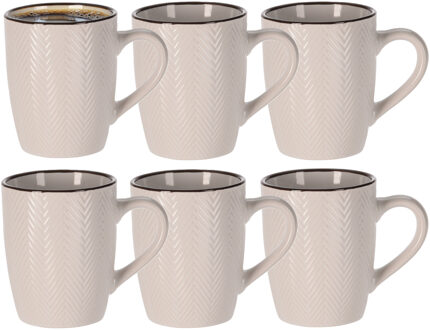 Koffiemok/theemok - 6x - Fishbone - beige - 370 ml - mokken - keramiek
