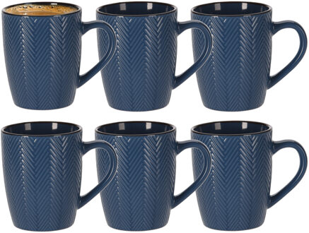 Koffiemok/theemok - 6x - Fishbone - blauw - 370 ml - mokken - keramiek