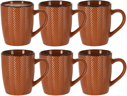 Koffiemok/theemok - 6x - Fishbone - terra - 370 ml - mokken - keramiek