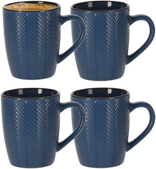Koffiemok/theemok - 8x - Fishbone - blauw - 370 ml - mokken - keramiek