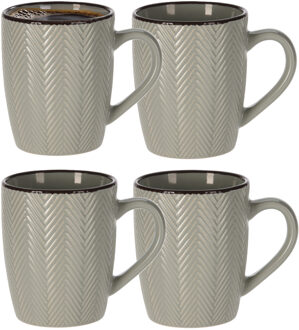 Koffiemok/theemok - 8x - Fishbone - lichtgrijs - 370 ml - mokken - keramiek