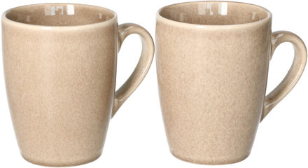 Koffiemok / theemok Faye - set 2x - beige - 340 ml - mokken - keramiek