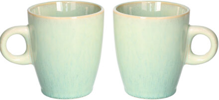 Koffiemok / theemok Faye - set 2x - groen - 220 ml - mokken - keramiek