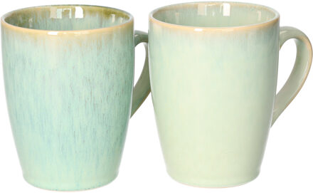 Koffiemok / theemok Faye - set 2x - groen - 340 ml - mokken - keramiek