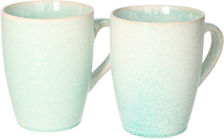 Koffiemok / theemok Faye - set 2x - turquoise - 340 ml - mokken - keramiek