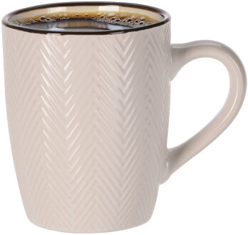 Koffiemok/theemok - Fishbone - beige - 370 ml - mokken - keramiek