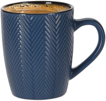 Koffiemok/theemok - Fishbone - blauw - 370 ml - mokken - keramiek