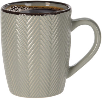 Koffiemok/theemok - Fishbone - lichtgrijs - 370 ml - mokken - keramiek