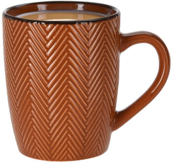 Koffiemok/theemok - Fishbone - terra - 370 ml - mokken - keramiek