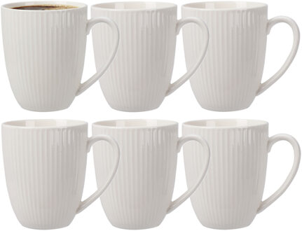 Koffiemok / theemok Line - 8x - wit - 370 ml - mokken - porselein