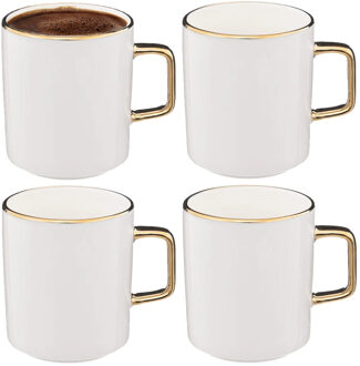 Koffiemokken Athena - 4x stuks - Keramiek - wit/goud - 350 ml - 8 x 9 cm