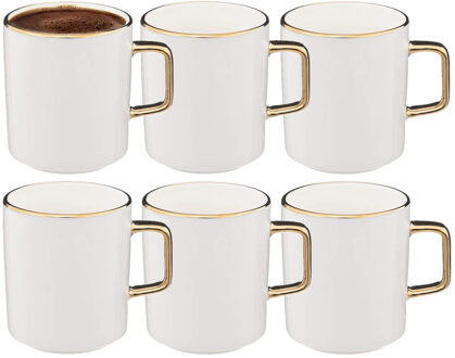 Koffiemokken Athena - 6x stuks - Keramiek - wit/goud - 350 ml - 8 x 9 cm