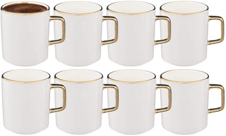 Koffiemokken Athena - 8x stuks - Keramiek - wit/goud - 350 ml - 8 x 9 cm