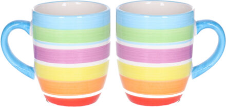 Koffiemokken Curacao - 2x stuks - Keramiek - multi kleuren - 300 ml - 8 x 11 cm - blauw