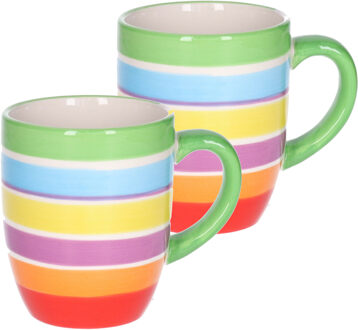 Koffiemokken Curacao - 2x stuks - Keramiek - multi kleuren - 300 ml - 8 x 11 cm - groen