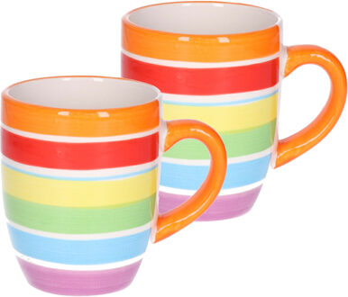 Koffiemokken Curacao - 2x stuks - Keramiek - multi kleuren - 300 ml - 8 x 11 cm - oranje