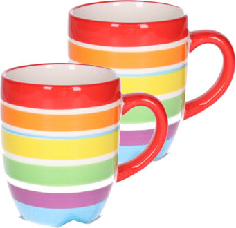 Koffiemokken Curacao - 2x stuks - Keramiek - multi kleuren - 300 ml - 8 x 11 cm - rood