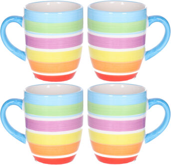 Koffiemokken Curacao - 4x stuks - Keramiek - multi kleuren - 300 ml - 8 x 11 cm - blauw