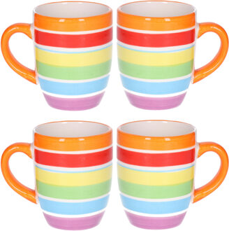 Koffiemokken Curacao - 4x stuks - Keramiek - multi kleuren - 300 ml - 8 x 11 cm - oranje