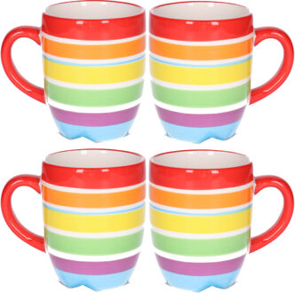 Koffiemokken Curacao - 4x stuks - Keramiek - multi kleuren - 300 ml - 8 x 11 cm - rood