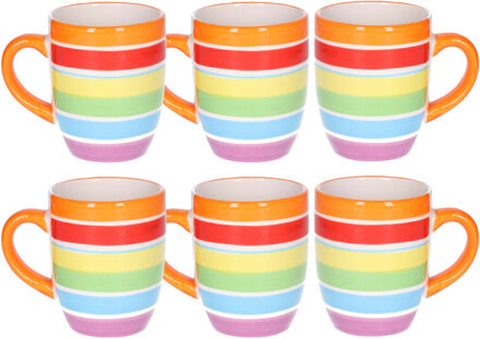 Koffiemokken Curacao - 8x stuks - Keramiek - multi kleuren - 300 ml - 8 x 11 cm - oranje