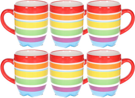 Koffiemokken Curacao - 8x stuks - Keramiek - multi kleuren - 300 ml - 8 x 11 cm - rood
