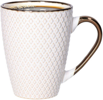 Koffiemokken Harlekijn - 1x stuks - Keramiek - wit/goud - 300 ml - 8 x 11 cm