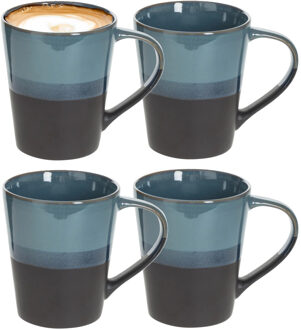Koffiemokken Lagune - 4x stuks - Keramiek - blauw/grijs - 360 ml - 9 x 10 cm