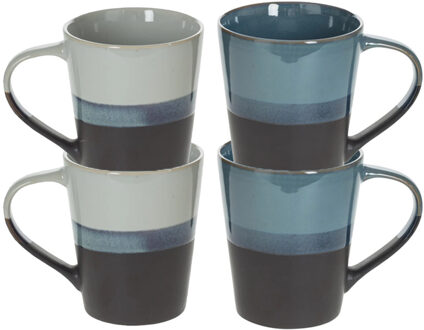 Koffiemokken Lagune - 4x stuks - Keramiek - blauw/grijs - 360 ml - 9 x 10 cm