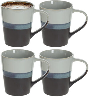 Koffiemokken Lagune - 4x stuks - Keramiek - grijs/blauw - 360 ml - 9 x 10 cm