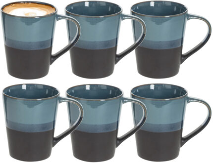 Koffiemokken Lagune - 6x stuks - Keramiek - blauw/grijs - 360 ml - 9 x 10 cm
