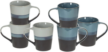 Koffiemokken Lagune - 6x stuks - Keramiek - blauw/grijs - 360 ml - 9 x 10 cm