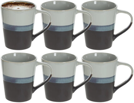 Koffiemokken Lagune - 6x stuks - Keramiek - grijs/blauw - 360 ml - 9 x 10 cm