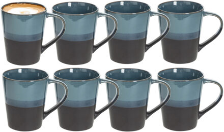 Koffiemokken Lagune - 8x stuks - Keramiek - blauw/grijs - 360 ml - 9 x 10 cm