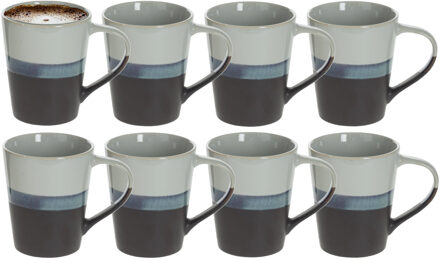 Koffiemokken Lagune - 8x stuks - Keramiek - grijs/blauw - 360 ml - 9 x 10 cm