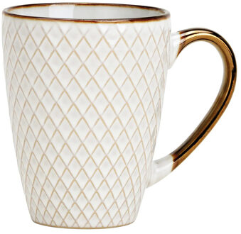 Koffiemokken Marbella - 1x stuks - Keramiek - wit/goud - 300 ml - 8 x 11 cm