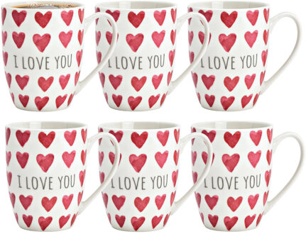 Koffiemokken MR Lover Lover - 10x stuks - Keramiek - wit/rood - 300 ml - 8 x 11 cm