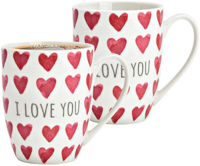 Koffiemokken MR Lover Lover - 2x stuks - Keramiek - wit/rood - 300 ml - 8 x 11 cm