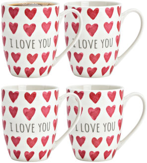 Koffiemokken MR Lover Lover - 4x stuks - Keramiek - wit/rood - 300 ml - 8 x 11 cm